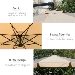 Outsunny Light Brown Cantilever Parasol with Cross Base 2.7m - Size: 3m - Wilko - thumbnail 7