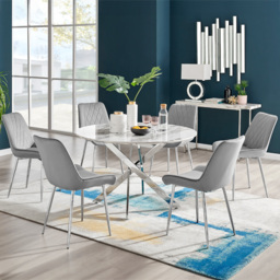 Furniturebox Arona Cesano Marble Effect 6 Seater Dining Set White Chrome and Grey - Wilko - thumbnail 1