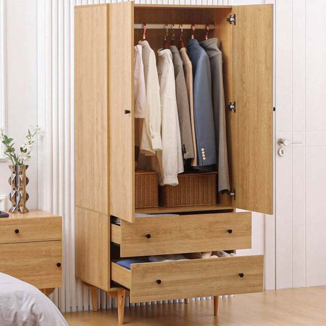 Portland 2 Door 2 Drawer Natural Wardrobe - Size: 2 Door, 2 Drawer - Brown - Wilko - image 1