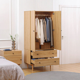 Portland 2 Door 2 Drawer Natural Wardrobe - Size: 2 Door, 2 Drawer - Brown - Wilko - thumbnail 4