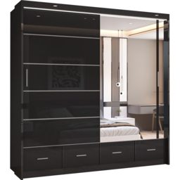 Sliding Wardrobes 4U Sycylia 2 Door 4 Drawer Black High Gloss Mirrored Wardrobe 203cm - Size: 2 Door, 4 Drawer - Wilko - thumbnail 3