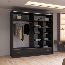 Sliding Wardrobes 4U Sycylia 2 Door 4 Drawer Black High Gloss Mirrored Wardrobe 203cm - Size: 2 Door, 4 Drawer - Wilko - thumbnail 6