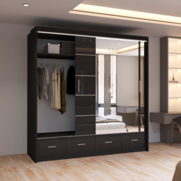 Sliding Wardrobes 4U Sycylia 2 Door 4 Drawer Black High Gloss Mirrored Wardrobe 203cm - Size: 2 Door, 4 Drawer - Wilko - thumbnail 5