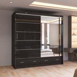 Sliding Wardrobes 4U Sycylia 2 Door 4 Drawer Black High Gloss Mirrored Wardrobe 203cm - Size: 2 Door, 4 Drawer - Wilko - thumbnail 4
