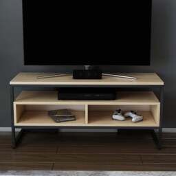 Decorotika Merrion 3 Shelf Black and Oak TV Unit - Size: 51 x 111 x 35cm - Multi - Wilko
