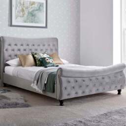 Oxford King Size Grey Velvet Chesterfield Sleigh Bed Frame - Bedmaster - Wilko - thumbnail 1