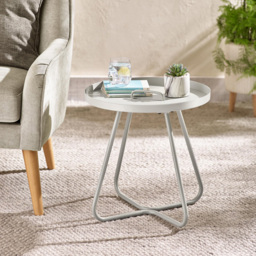 Furniturebox Agen Cream Metal Outdoor Round Side Table - Size: 47 x 44 x 44cm - Wilko - thumbnail 3
