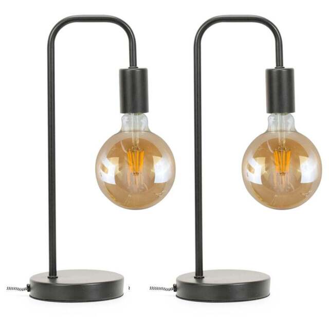 ValueLights Bronx Black Metal LED Table Lamp 2 Pack - Size: 40.5 x 17 x 14cm - Wilko - image 1