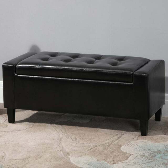 Portland Black PU Leather Ottoman Storage Bench - Wilko - image 1