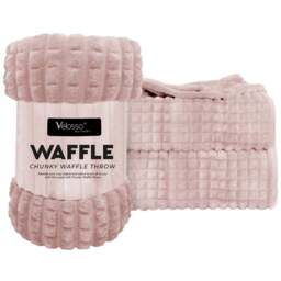 Velosso Blush Waffle Plush Throw 150 x 200cm - Size: 150 x 200 x 1cm - Wilko