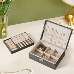 H&O Direct 2 Tier Grey Lockable Jewellery Organiser - Size: 9 x 23 x 17cm - Wilko - thumbnail 3