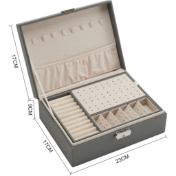 H&O Direct 2 Tier Grey Lockable Jewellery Organiser - Size: 9 x 23 x 17cm - Wilko - thumbnail 6