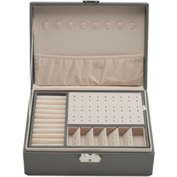 H&O Direct 2 Tier Grey Lockable Jewellery Organiser - Size: 9 x 23 x 17cm - Wilko - thumbnail 4