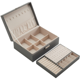 H&O Direct 2 Tier Grey Lockable Jewellery Organiser - Size: 9 x 23 x 17cm - Wilko - thumbnail 5