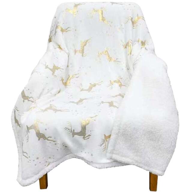 Velosso White Dancing Stag Throw 125 x 150cm - Size: 125 x 150 x 1cm - Wilko - image 1