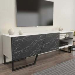Decorotika Denasse White and Black Marble Effect TV Unit - Size: 50.5 x 150 x 35cm - Wilko