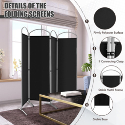 Costway 4 Panel Black Freestanding Folding Room Divider - Size: 89 x 27 x 10cm - Wilko - thumbnail 6