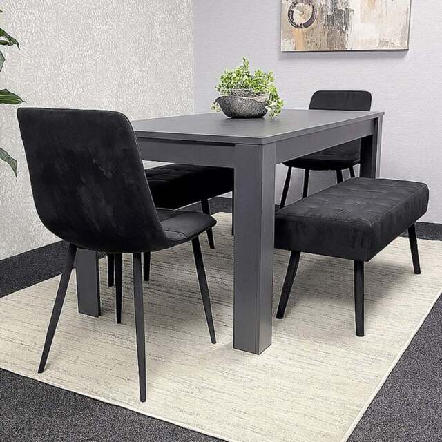 Kosy Koala Arrow Rocco 4 Seater Dining Set with Bench Dark Grey and Black Velvet - Multi - Wilko - image 1