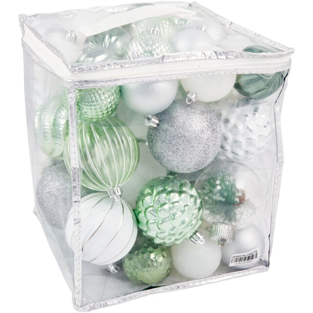 50-Piece Mistletoe Cottage Bauble Pack - Green - Wilko - image 1