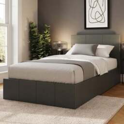GFW Single Grey Faux Leather Side Lift Ottoman Bed with Bonnell Mattress - Wilko