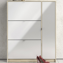 Florence Shoes 4 Door Double Layer Oak and White Shoe Storage Cabinet - Furniture To Go - Wilko