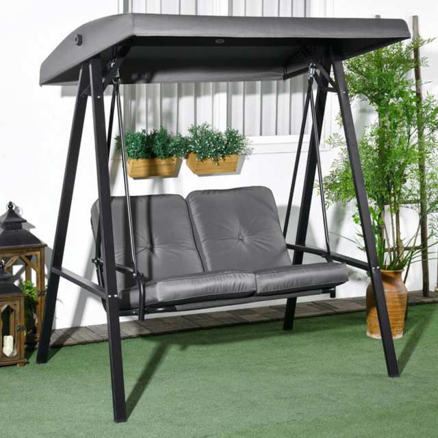 Outsunny 2 Seater Dark Grey Garden Swing Chair with Adjustable Canopy - Wilko - image 1