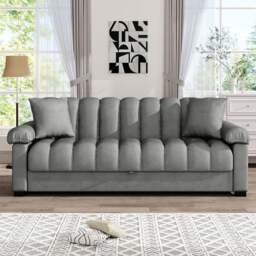 H&O Direct 3 Seater Grey Channel Sleeper Sofa Bed - Wilko - thumbnail 1