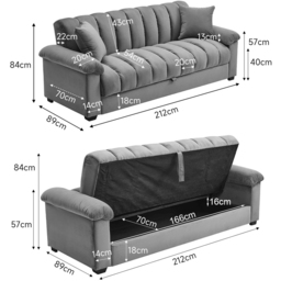 H&O Direct 3 Seater Grey Channel Sleeper Sofa Bed - Wilko - thumbnail 5