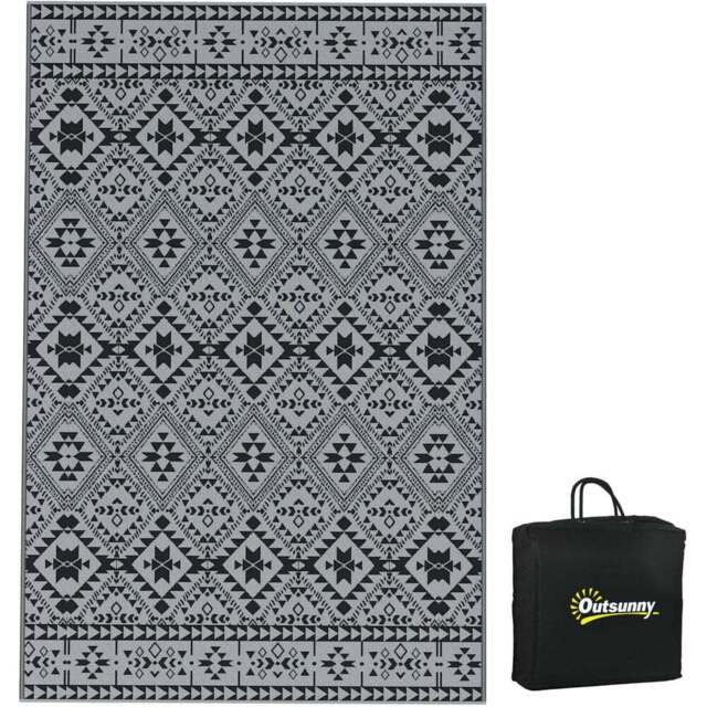Outsunny Black and Grey Reversible Outdoor Rug with Carry Bag 182 x 274cm - Size: 274 x 182 x 0.3cm - Wilko - image 1