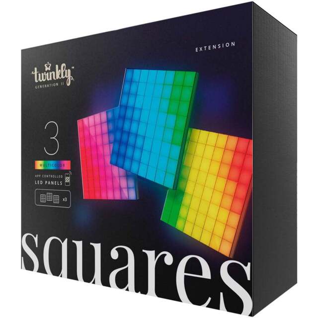 Twinkly Squares 64 RGB LED Smart Panel Light Extension Kit 3 Pack - Size: 22 x 18.5 x 9cm - Black - Wilko - image 1