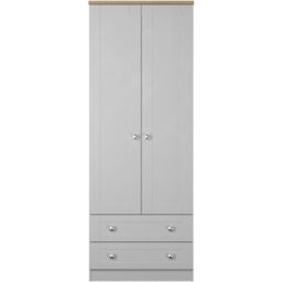 Crowndale Sussex 2 Door 2 Drawer Grey Ash and Bardolino Oak Tall Wardrobe Ready Assembled - Grey Ash & Bardolino Oak - Wilko - thumbnail 3