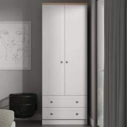Crowndale Sussex 2 Door 2 Drawer Grey Ash and Bardolino Oak Tall Wardrobe Ready Assembled - Grey Ash & Bardolino Oak - Wilko - thumbnail 1