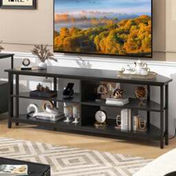 Costway 4 Shelf Black Corner TV Unit with AC Outlet - Size: 151 x 50 x 12cm - Wilko