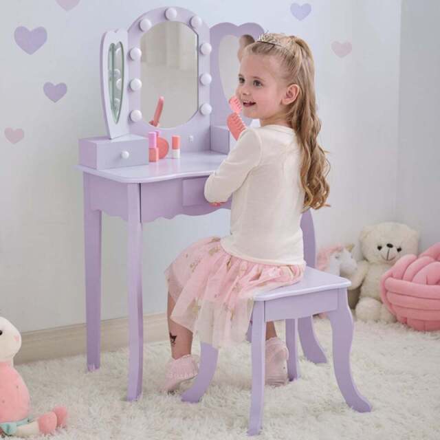 Teamson Kids Heart Glow Light Purple Play Vanity Set - Size: 100.1 x 33.1 x 65.1cm - Wilko - image 1