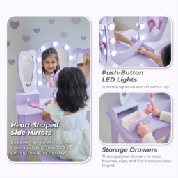 Teamson Kids Heart Glow Light Purple Play Vanity Set - Size: 100.1 x 33.1 x 65.1cm - Wilko - thumbnail 7
