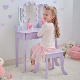 Teamson Kids Heart Glow Light Purple Play Vanity Set - Size: 100.1 x 33.1 x 65.1cm - Wilko
