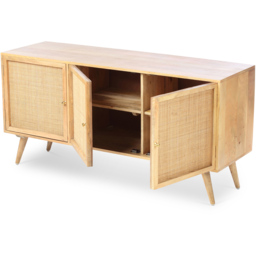 Desser Manhattan 3 Door Natural Rattan and Mango Wood Sideboard - Size: 45 x 145 x 70cm - Brown - Wilko - thumbnail 4