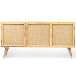 Desser Manhattan 3 Door Natural Rattan and Mango Wood Sideboard - Size: 45 x 145 x 70cm - Brown - Wilko - thumbnail 3