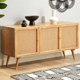 Desser Manhattan 3 Door Natural Rattan and Mango Wood Sideboard - Size: 45 x 145 x 70cm - Brown - Wilko - thumbnail 1