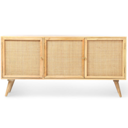 Desser Manhattan 3 Door Natural Rattan and Mango Wood Sideboard - Size: 45 x 145 x 70cm - Brown - Wilko - thumbnail 5