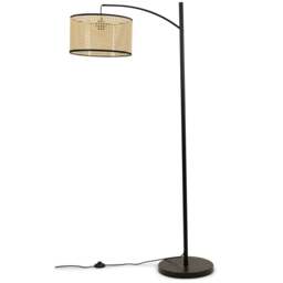 ValueLights Preto Black and Natural Cane Shade Metal LED Floor Lamp - Cream - Wilko
