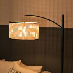 ValueLights Preto Black and Natural Cane Shade Metal LED Floor Lamp - Cream - Wilko - thumbnail 5