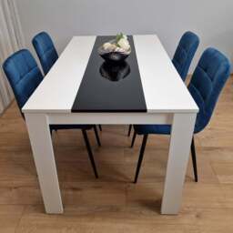 Portland Velvet and Wood 4 Seater Dining Set White Black and Blue - Wilko
