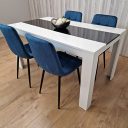 Portland Velvet and Wood 4 Seater Dining Set White Black and Blue - Wilko - thumbnail 3