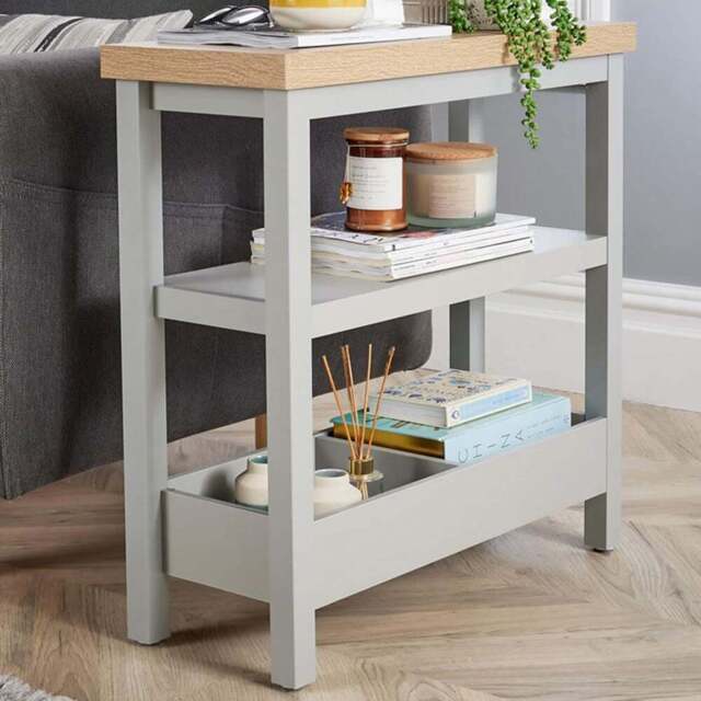 Home Source Avon 3 Shelf Grey Slim Side Table - Size: 70 x 70 x 28cm - Wilko - image 1