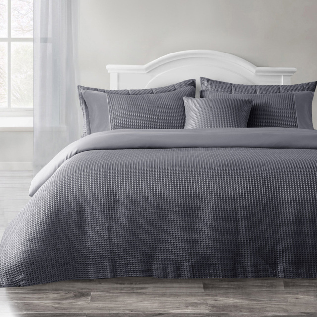Velosso Waffle Double Charcoal Weave Duvet Set - Grey - Wilko - image 1