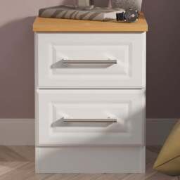 Crowndale Kent 2 Drawer White Ash and Modern Oak Compact Bedside Cabinet Ready Assembled - White Ash & Modern Oak - Wilko - thumbnail 1