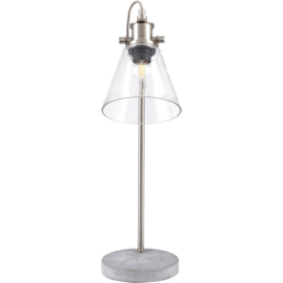 Pacific Lifestyle Chaplin Curved Glass Shade Concrete and Brushed Chrome Table Lamp - Size: 64 x 18 x 30cm - Grey - Wilko
