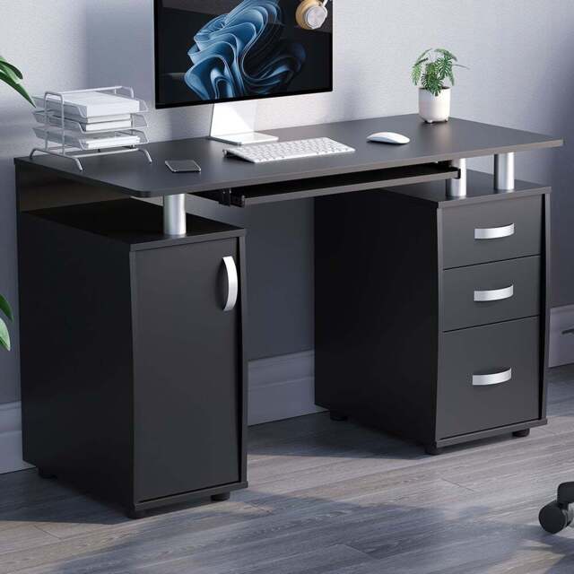 Vida Designs Otley 3 Drawer Computer Desk Black - Size: 74 x 120 x 55cm - Wilko - image 1
