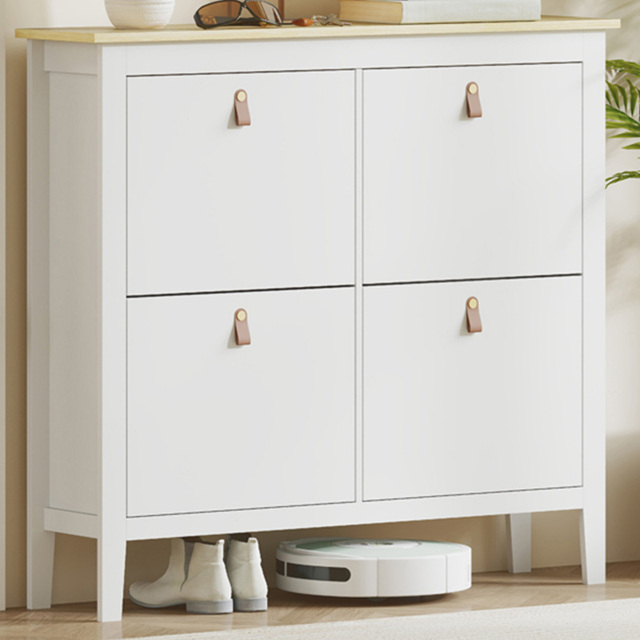 HOMCOM 4 Flip Down Drawer White Shoe Cabinet - Size: 95.5 cm x 24 x 105cm - Wilko - image 1